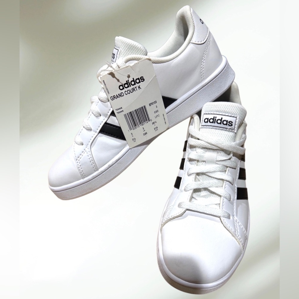 Adidas Grand Court White and Black Sneakers Size 3 NWT